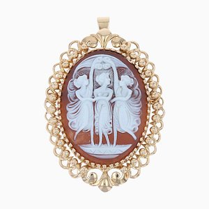 French Dance of the 3 Graces Cameo Brooch Pendant, 1960s