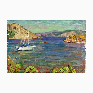 H. Valiakhmetov, Impressionistische Landschaft mit Yacht, Öl an Bord
