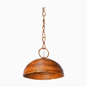 Mid-Century French Riviera Hanging Lamp in Bamboo and Rattan, 1960s