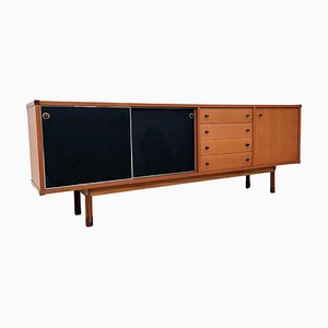 Credenza grande in teak e laminato nero di Elam, Italia, anni '60