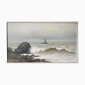 Maurice Proust, Mar desencadenado, siglo XX, óleo sobre cartón, enmarcado