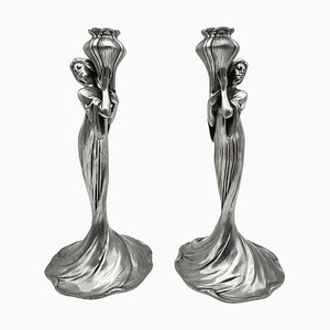 Art Nouveau Achille Gamba Candlestick, Set of 2