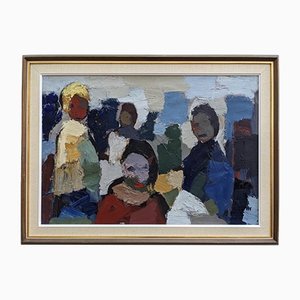 The Crowd, Oil on Canvas, 20th Century, Framed
