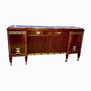 Art Deco Buffet in Mahogany and Golden Bronzes with White Marble, 1930s