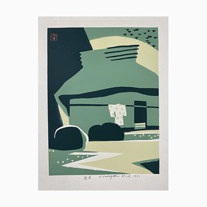 Gravure sur Bois Mid-Century Moderne par Tomizaburo Hasegawa, Japon, 1960, Papier