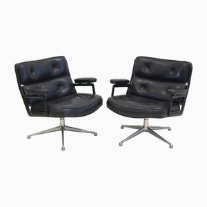Set of Executive Chairs in Black Leather by Charles and Ray Eames, 1960s