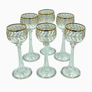Bicchieri antichi in cristallo e oro 24k, Francia, fine XIX secolo, set di 6