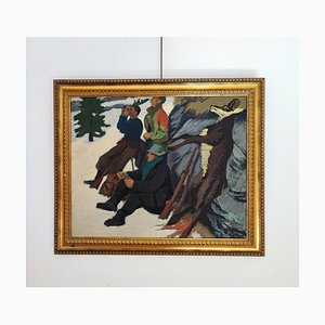 Henry Meylan, Partie de chasse, 1950, óleo sobre madera, enmarcado