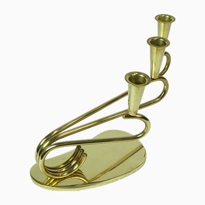 Curved Brass Three-Light Candleholder, 1950s
