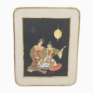 Gerahmter japanischer Druck mit romantischer Serenade, Anfang 1900