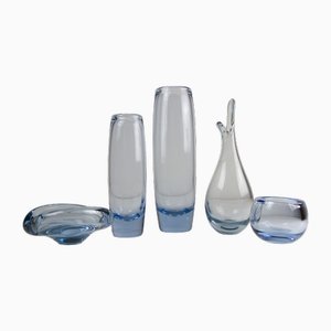 Vases Aqua Vintage par Per Lütken pour Holmegaard, Danemark, 1960s, Set de 5