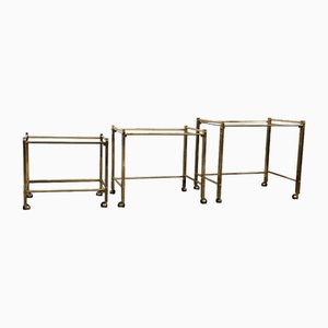 Italian Nesting Tables in Brass and Glass, 1970, Set of 3