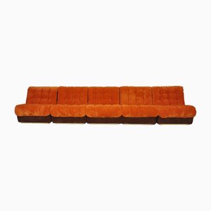 Corduroy Modular Armchairs in Orange and Brown, 1970s, Set of 5