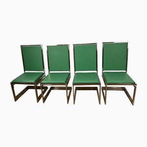 Chairs in Green Leather, 1970, Set of 4
