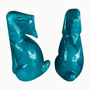 Statuette a forma di cane blu, anni '80, set di 2