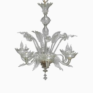 Lampadario Barrochi in vetro di Murano trasparente attribuito a Barovier & Toso, Italia, anni '40