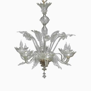 Large Clear Art Glass Murano Barrochi Chandelier attributed to Barovier & Toso, Italy, 1940s
