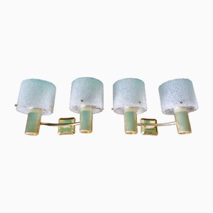 Lampade da parete in ottone e plastica dorata con paralumi in granito, Francia, 1950, set di 2