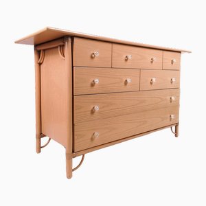 Pink Chest of Drawers in Bamboo and Leather by Italo Gasparucci, 1970s