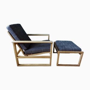 Sillón y otomana daneses de roble claro de Børge Mogensen, 1965. Juego de 2