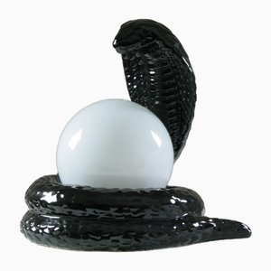 Cobra Table Lamp in Black Ceramic, France, 1980s