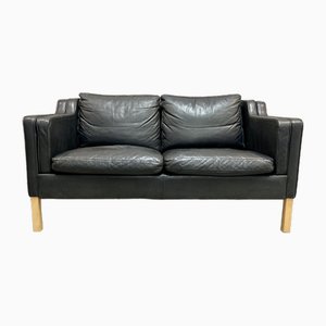 Scandinavian Black Leather Two-Seater Sofa from Stouby, 1960s