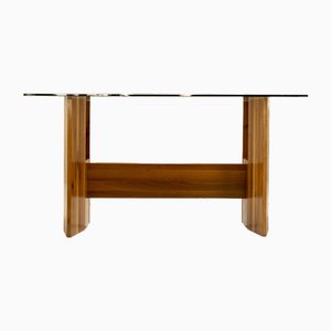 Architectural Table or Desk in Walnut and Glass, Italy, 1970s