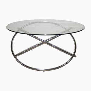 Vintage Italian Space Age Glass and Chrome Spiral Base Coffee Table, 1970s