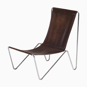 Bachelor Sling Chair in Brown Leather by Verner Panton, 1950s