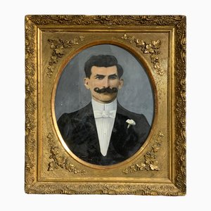 French School Artist, Art Nouveau Portrait of Man, Late 19th Century, Tempera on Paper, Framed