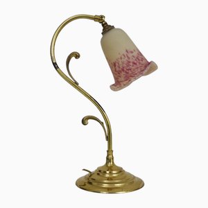 Art Nouveau Swan Neck Lamp with Ball Joint in Brass and Glass, 1960s