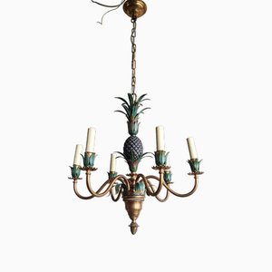 Brass Chandelier with Pineapple and Foliage Details, 1970s