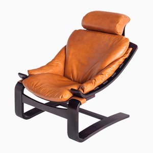 Vintage Kroken Armchair in Leather and Wood by Ake Fribytter for Roche Bobois, 1980
