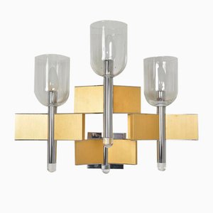 Metal, Brass and Glass Wall Lights attributed to Gaetano Sciolari, 1970s, Set of 2