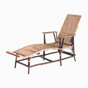Vintage French Chaise Lounge in Cane and Wicker, 1950s