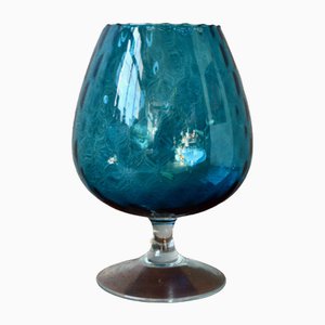 Copa de vidrio claro y azul de dos tonos de Empoli, años 70