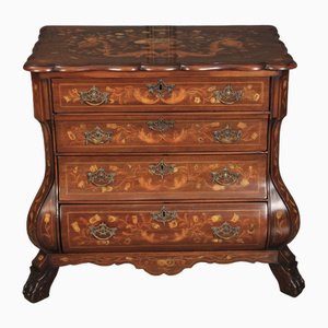 Dutch Marquetry Inlaid Bombe Shaped Mahogany Chest, 1770s