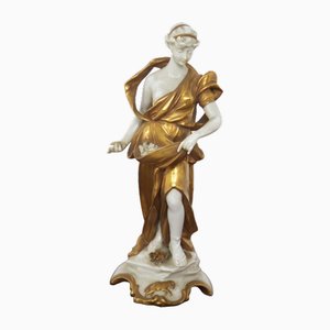 Aries Statuette in Gold Ceramic from Capodimonte, Early 20th Century