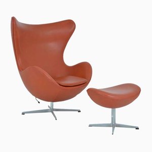 Egg Armchair and Foot Rest by Arne Jacobse for Fritz Hansen, 1970s, Set of 2