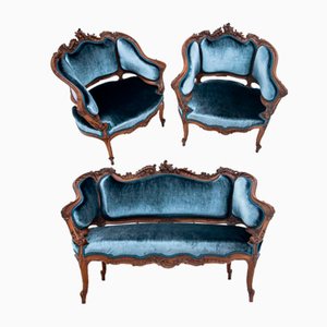 Living Sofa and Armchairs, France, 1890s, Set of 3