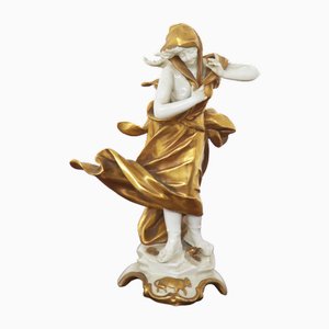Taurus Statuette in Gold Ceramic from Capodimonte, Early 20th Century