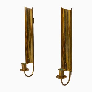 Vintage Brass Reflex Wall Candleholders by Pierre Forssell for Skultuna, 1970s, Set of 2