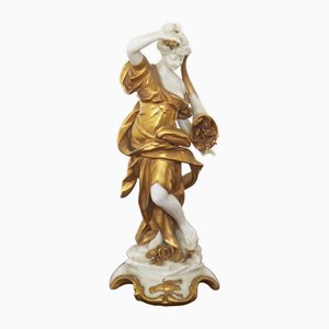 Cancer Statuette in Gold Ceramic from Capodimonte, Early 20th Century