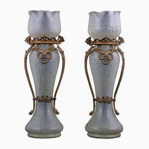 Large Pallme-König Iridescent Vases with Copper Garland, Austria, 1900s, Set of 2