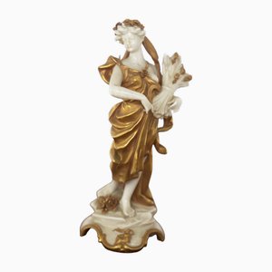 Virgo Statuette in Gold Ceramic from Capodimonte, Early 20th Century