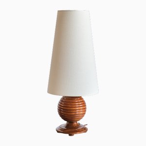 Swedish Grace Sphere Shaped Table Lamp in Reeded Birch Wood, 1930s
