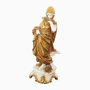 Aquarius Statuette in Gold Ceramic from Capodimonte, Early 20th Century