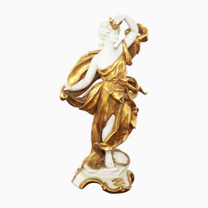Pisces Statuette in Gold Ceramic from Capodimonte, Early 20th Century