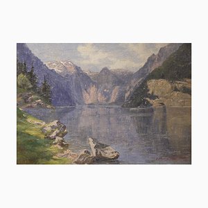Lac des Alpes, Königssee, 1923, Huile sur Toile, Encadrée