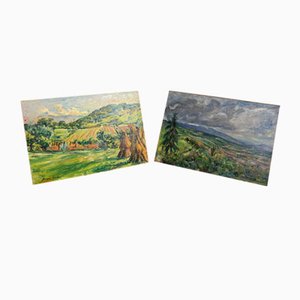 Luigi Scarpa Croce, Landscapes, Late 1950s, Oil on Board Paintings, Set of 2